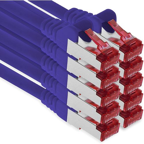 10x 5m cble patch CAT6 S/FTP PIMF blindage CAT.6 cble rseau RJ45 cble Ethernet DSL LAN routeur commutateur modem panneau de brassage-violet-10 pices