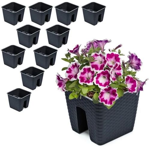 10x Potting Box 27.2 Cm X 27.2 Cm Rotin Anthracite 8.5 L Railing Balustrade