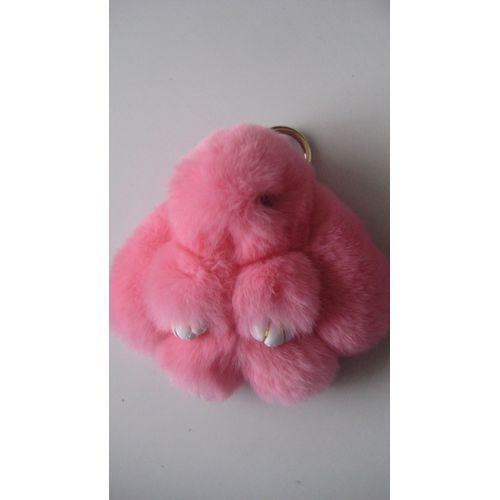 Porte-Clés Lapin Rex Fourrure Rose 15 Cm