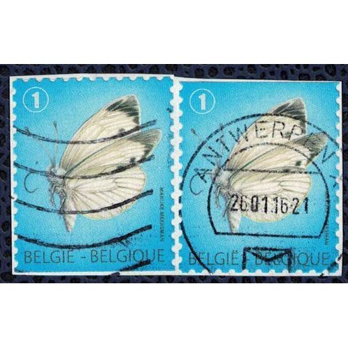 Belgique 2012 Lot 2 Oblitérés Used Sur Fragment Papillon Piéride Du Chou Su