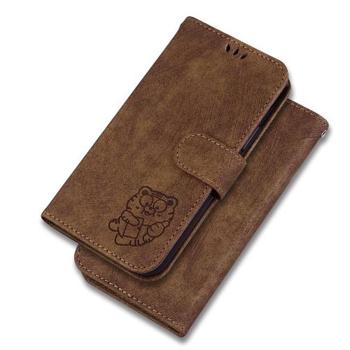 Étui Pour Oppo A16k Carte De Poche Tigre Mignon En Relief Housse De Support Étui Portefeuille Flip Folio - Le Brun