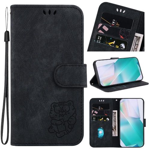 Étui Pour Oppo A16k Carte De Poche Tigre Mignon En Relief Housse De Support Étui Portefeuille Flip Folio - Noir