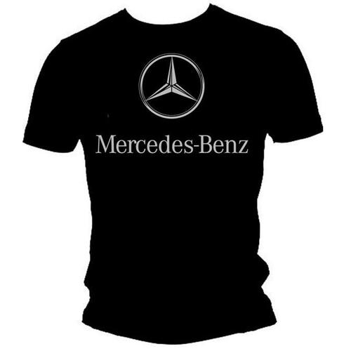 T-Shirt Mercedes Benz Noir Mixte Homme/Femme Logo Gris Argenté Chromé Taille S M L Xl 2xl 3xl 4xl 5xl