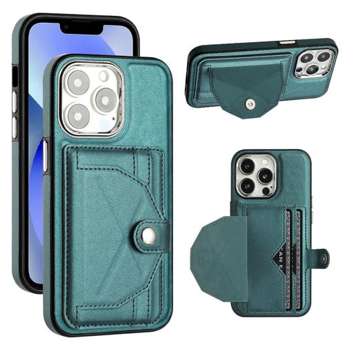 Étui Pour Iphone 15 Pro Max Housse De Protection Pour Bécote Cuir Pu Premium Titulaire De La Carte - Vert