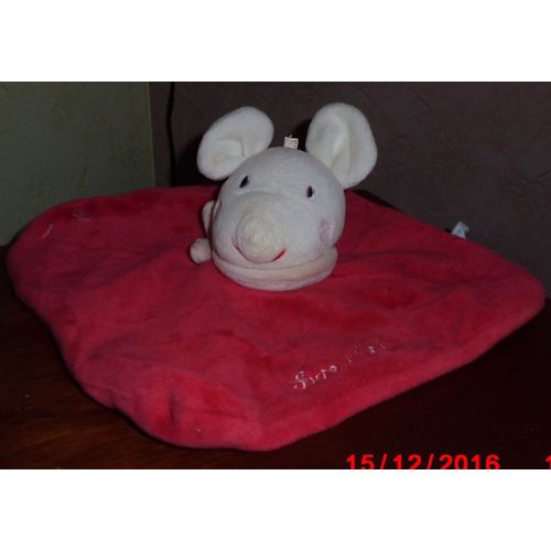 Doudou Souris Ecru Et Rouge Sucre D'orge