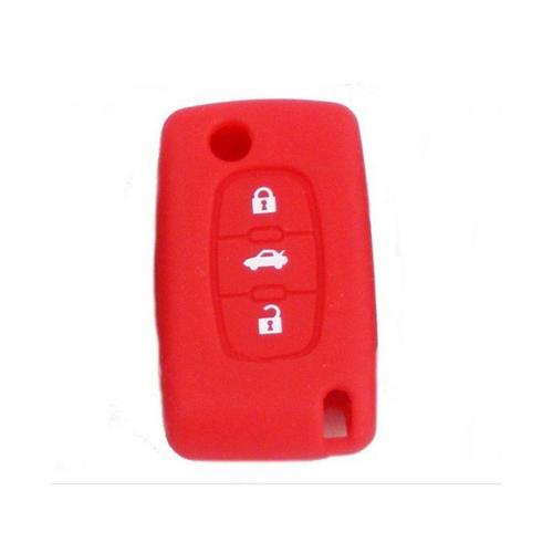 Housse Rouge Silicone Cle Peugeot Citroen Bouton Central Coffre Etui De Protection @Pro-Plip