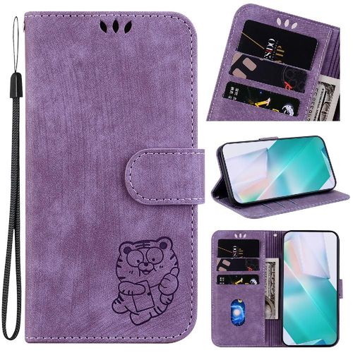 Étui Pour Oppo A16k Housse De Support Carte De Poche Flip Folio Étui Portefeuille Tigre Mignon En Relief - Violet