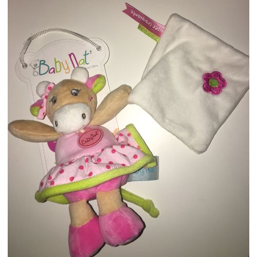 Doudou Vache Rose Anis Rose Pois 18cm Mouchoir Blanc  Fleur Marguerite Peluche Coquillette Baby Nat Jouet Eveil Bebe Naissance Babynat