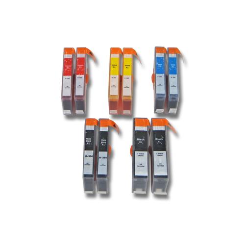 vhbw 10x cartouches compatible pour HP Officejet 7000 Wide Format imprimante - Set cyan, magenta, photo noir, noir, jaune