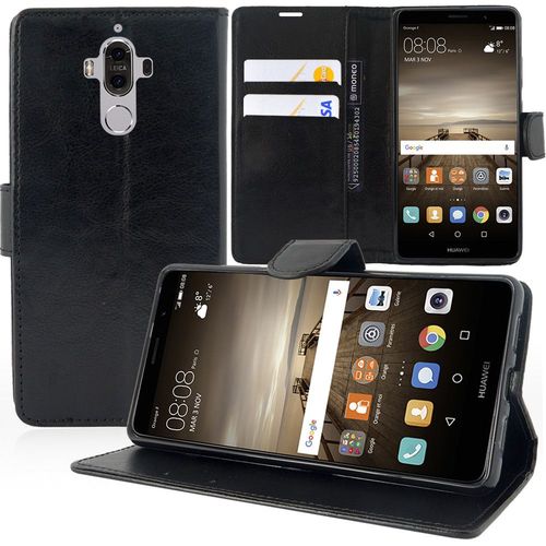 Huawei Mate 9 5.9" (Non Compatible Mate 9 Porsche Design/ Mate 9 Pro): Etui Housse Coque Pochette Portefeuille Livre Support Video Cuir Pu - Noir