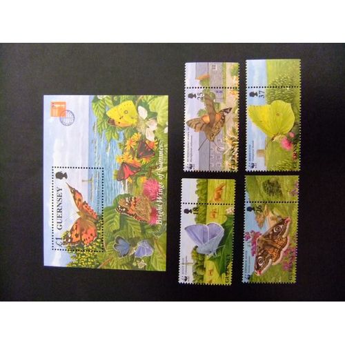 Guernsey Guernesey 1997 Faune Mariposas Faune Papillons Yvert Nº 739 / 42 + Bloc 36** Mnh