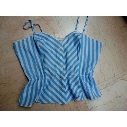 Top Rayures Blanc Et Bleu Polyester Et Coton 38