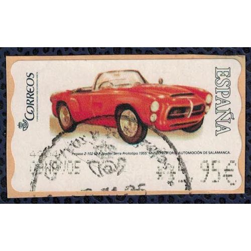 Espagne Vignette Voiture Prototipe Spyder Serra Pegaso Z-102 Ss Sur Fragment Musée Salamanque