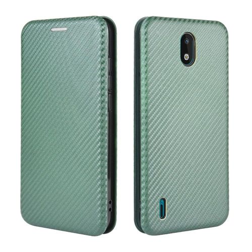 Étui Pour Nokia 1.3 Fibre De Carbone Magnétique Protection Complète Coque En Cuir Folio Flip Insertion De Carte Avec Porte-Cartes Kickstand - Vert