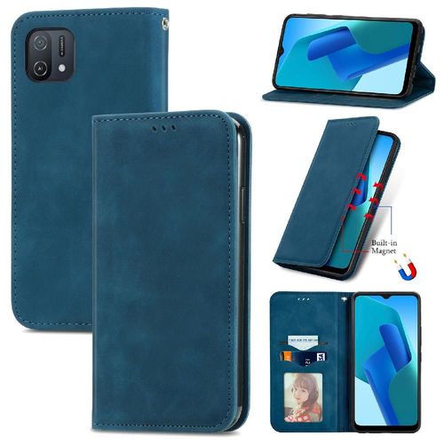 Étui Pour Oppo A16k Antichoc Simple Entreprise Portefeuille Couverture Rabotant Étui En Cuir - Bleu