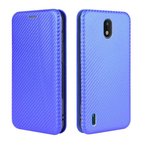 Étui Pour Nokia 1.3 Fibre De Carbone Magnétique Protection Complète Coque En Cuir Folio Flip Insertion De Carte Avec Porte-Cartes Kickstand - Bleu