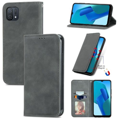 Étui Pour Oppo A16k Antichoc Simple Entreprise Portefeuille Couverture Rabotant Étui En Cuir - Gris