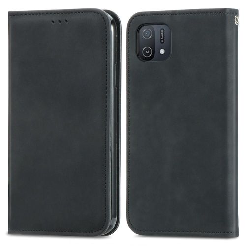Étui Pour Oppo A16k Antichoc Simple Entreprise Portefeuille Couverture Rabotant Étui En Cuir - Noir