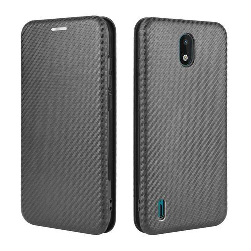 Étui Pour Nokia 1.3 Fibre De Carbone Magnétique Protection Complète Coque En Cuir Folio Flip Insertion De Carte Avec Porte-Cartes Kickstand - Noir