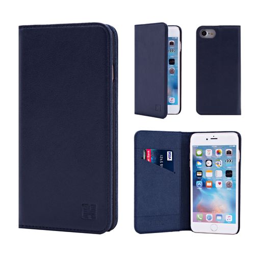 Étui Apple Iphone 7 -Classic Wallet- En Cuir Véritable Par 32nd®, Fentes Cb, Position Vidéo Et Film Protecteur Inclus - Bleu Marine
