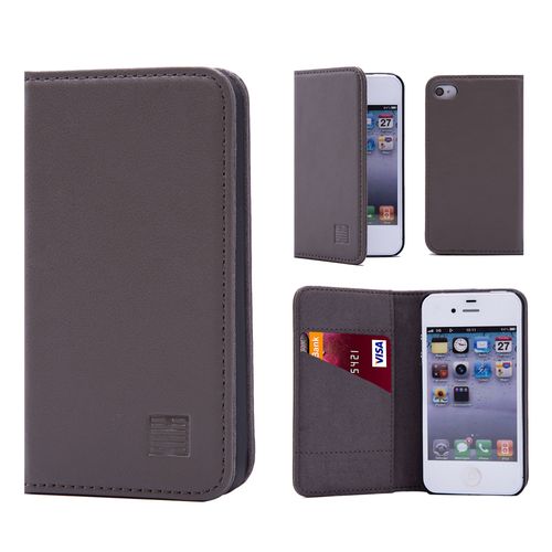 Étui Apple Iphone 5 5s Se -Classic Wallet- En Cuir Véritable Par 32nd®, Fentes Cb, Position Vidéo Et Film Protecteur Inclus - Gris Éléphant