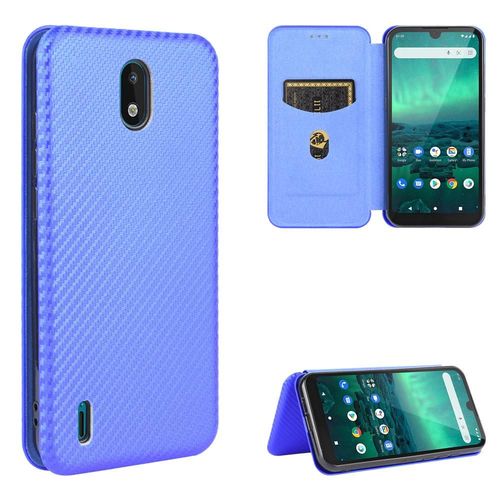 Étui Pour Nokia 1.3 Protection Complète Avec Porte-Cartes Kickstand Insertion De Carte Fibre De Carbone Magnétique Coque En Cuir Folio Flip - Bleu