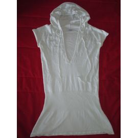 Tee-Shirt / Sweat Manches Courtes À Capuche Pimkie Taille S Blanc