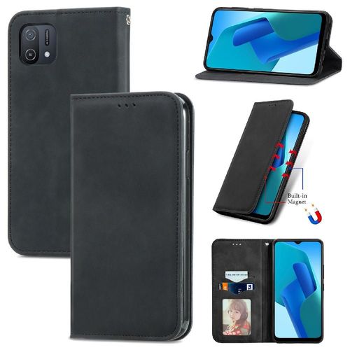Étui Pour Oppo A16k Simple Entreprise Étui En Cuir Couverture Rabotant Antichoc Portefeuille - Noir