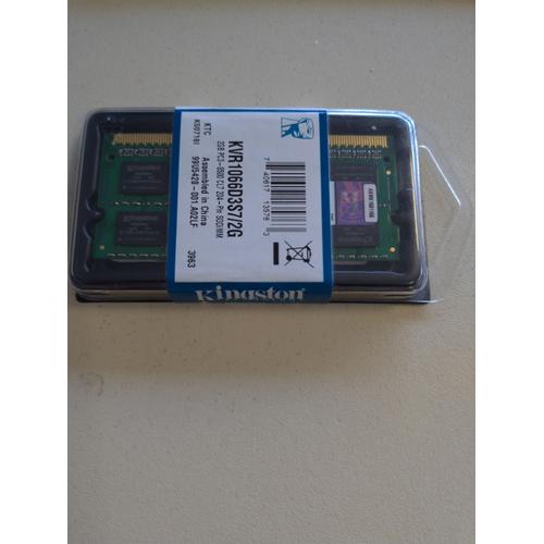 Mémoire SDRAM 2GB 256Mx64-Bit PC3-8500 CL7 204-Pin SODIMM KINGSTON KVR1066D3S7/2G