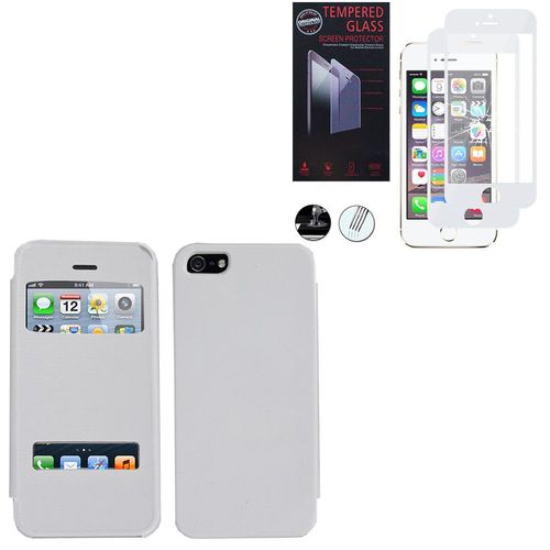 Etui S-View Pour Apple Iphone 5/ 5s/ Se - Blanc + 2 Films Verre Trempé - Blanc
