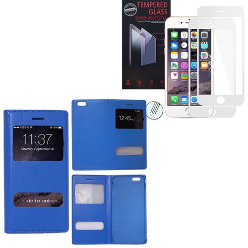 Etui S-View Pour Apple Iphone 6/ 6s - Bleu + 2 Films Verre Trempé - Blanc