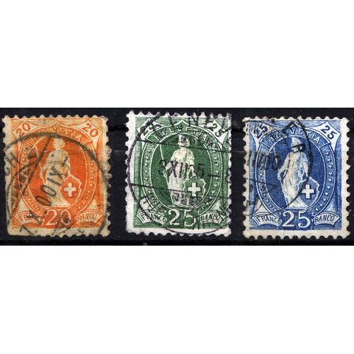 1882 Suisse Lot/Serie De 3 Timbres Helvetia Debout N°71 À 73