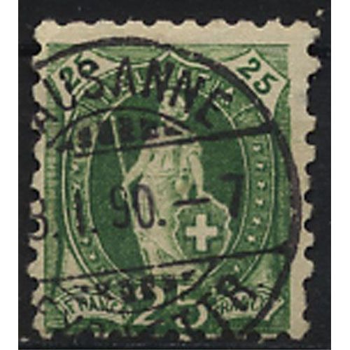 1882 Suisse Timbre 25c Vert N°72 Oblitéré Lausanne