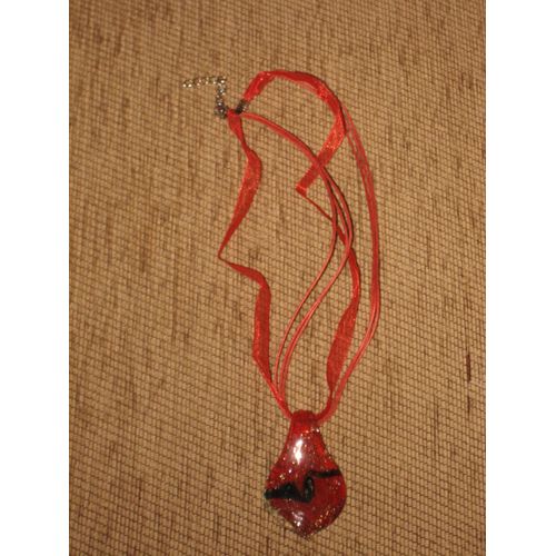 Lot Pendentif Rouge En Verre De Murano Et Parure Bague + B.O Ambre De Murano