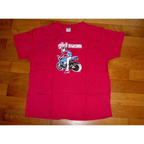 T-Shirt Tee Sirt Manches Courtes Col Rond Rose Sol's Girl Team Motif Jeune Fille À Moto Bleu Et Noir Taille 12 Ans