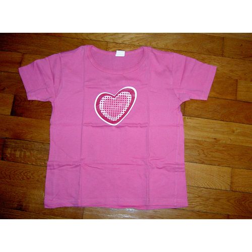 T-Shirt Tee Shirt Manches Courtes Col Rond Rose Gros Motif CUr Rose Foncé Et Blanc Sur Poitrine Tex Taille 10 Ans