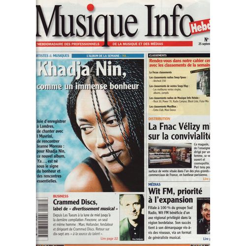 Musique Info Hebdo / 25-09-1998 N°47 : Jane Birkin (1p) - Khadja Nin (2p) - Lisa Ekdahl (1p)