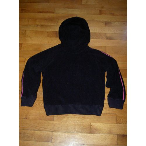 Pull Sweat Noir Uni Manches Longues Avec Capuche Et Bande Rose Sur Les Bras Trainner Associes Taille 12 Ans