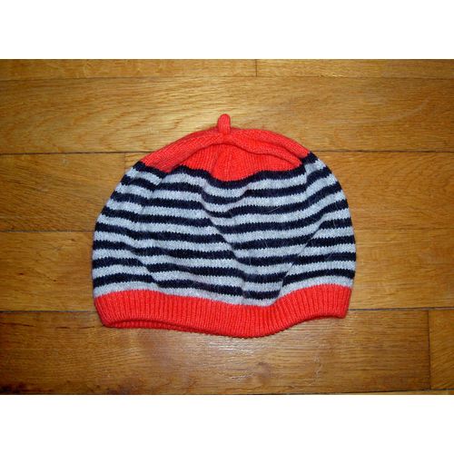 Bonnet Rouge À Rayures Noires Et Grises Okaïdi Taille 8 Ans Ou 54/56