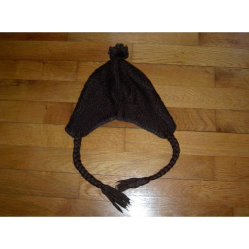 Bonnet Style Péruvien Marron Nui Avec Pompon C&a Acrylique Taille 8 Ans Ou 53