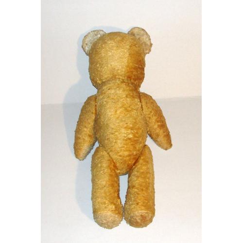 ② Peluche ours ancien rembourrage copeaux de bois 45cm — Antiquités