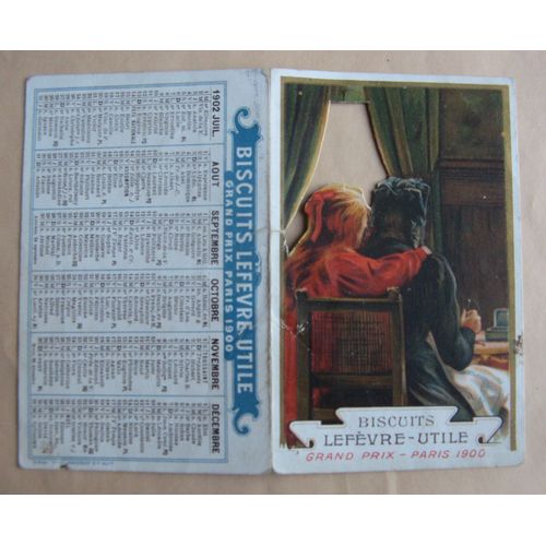 Chromo Calendrier 1900 Publicitaire Ancien Ouvrant Lu Nantes Lefevre Utile