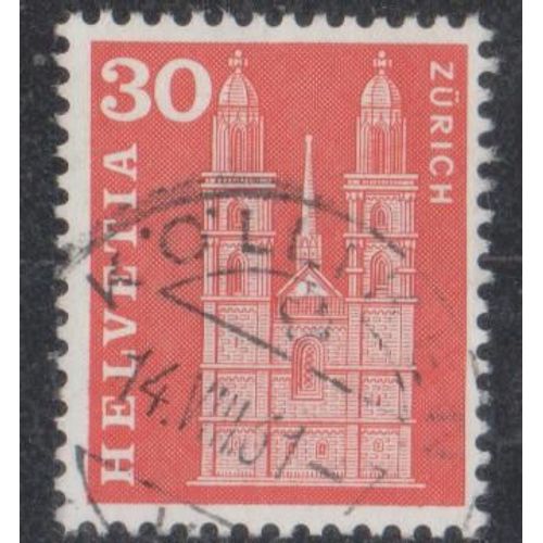 Timbre De Suisse N°648 Y&t 30 C. Vermillon Série Courante Cathédrale De Zurich
