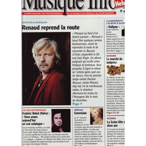 Musique Info Hebdo / 17-05-2002 N°213 : Renaud (1p) - Moby (Couverture Pub)