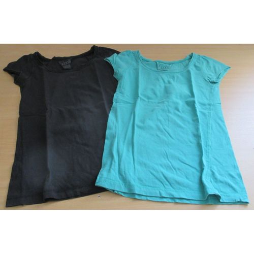 Deux Tee-Shirts Fille - Encolure Dégagée Et Petits Mancherons, Empiècement Au Dos - Bilook Taille 12ans (150cm) - 1 Noir + 1 Vert (Formes Identiques -Couleurs Délavées) - Coton