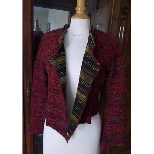 Veste Ganteb's En Laine Rouge Et Applications Multicolores
