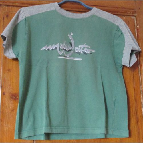 Tee-Shirt Manches Courtes - In Extenso 10ans - Vert Avec Parements De Gris Et Une Inscription Frontale - 100%Coton - Ancien Et Déjà Porté