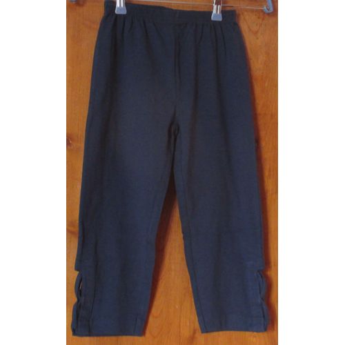 Legging/Pantacourt Fille Taille 10ans - Bleu Marine Avec Fentes Ornées D'élégants Croisillons Au Bas Des Jambes - 95%Coton/5%Élasthane- Ancien Mais Peu Porté