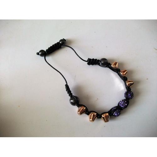 Bracelet Shamballa Avec Perles Violet,Cloutées,2hématite