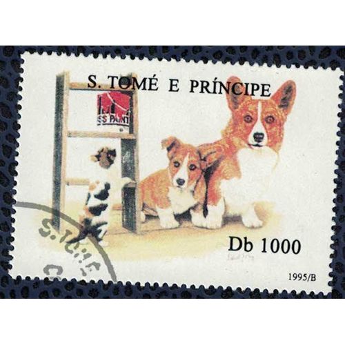 S. Tomé Et Principe 1995 Oblitéré Rond Chien Welsh Corgi Canis Lupus Familiaris Su